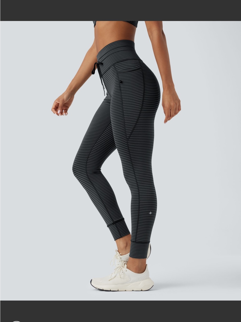 HALARA Black Striped Leggings with Drawstring Waist 28” inseam size small - Picture 7 of 8